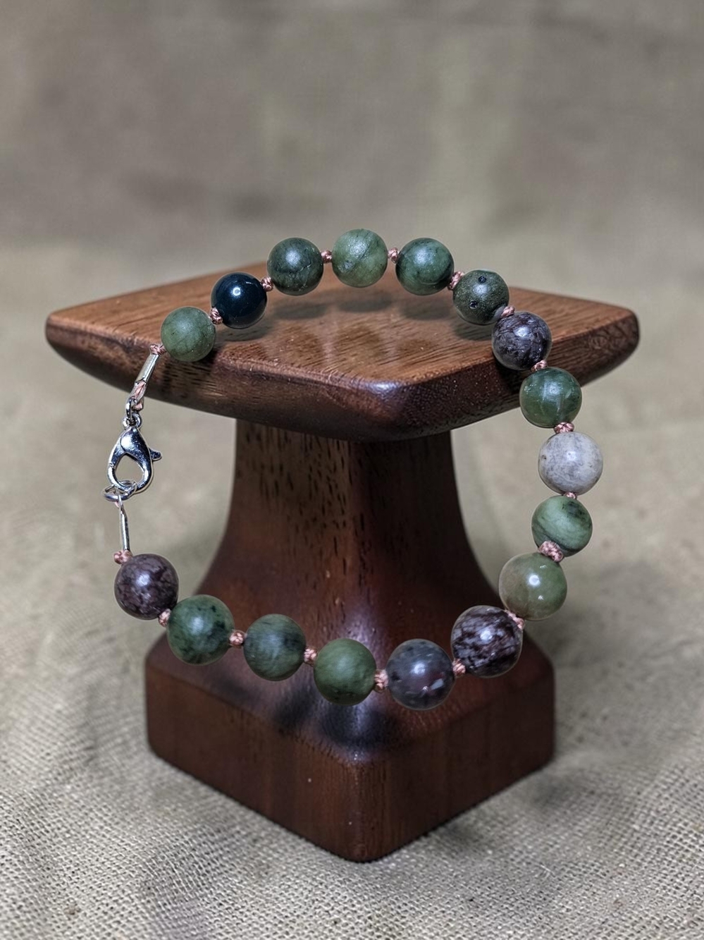 Handmade Green Jasper Beaded Bracelet with Silver Clasp